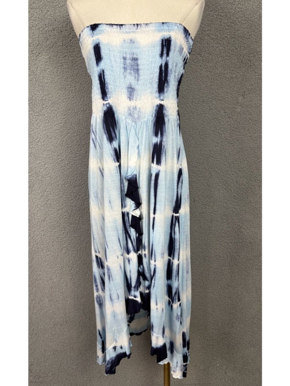 Raviya Women  Strapless Swimsuit Cover up Dress Blue Tie Dye Large New With Tag